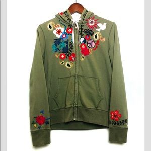 Lucky Brand Boho Zen Green Embroidered Hoodie